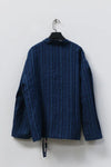 AVIVA JIFEI XUE Indigo Stripe Linen Short Kimono Jacket A21-KJS Reversible Indigo Stripe Linen Short Kimono Jacket